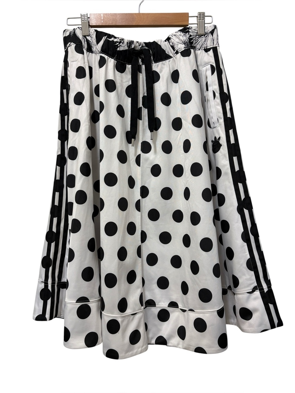 adidas x FARM Rio Black & White Polka Dot A-Line Skirt w/Contrast Print, Lg